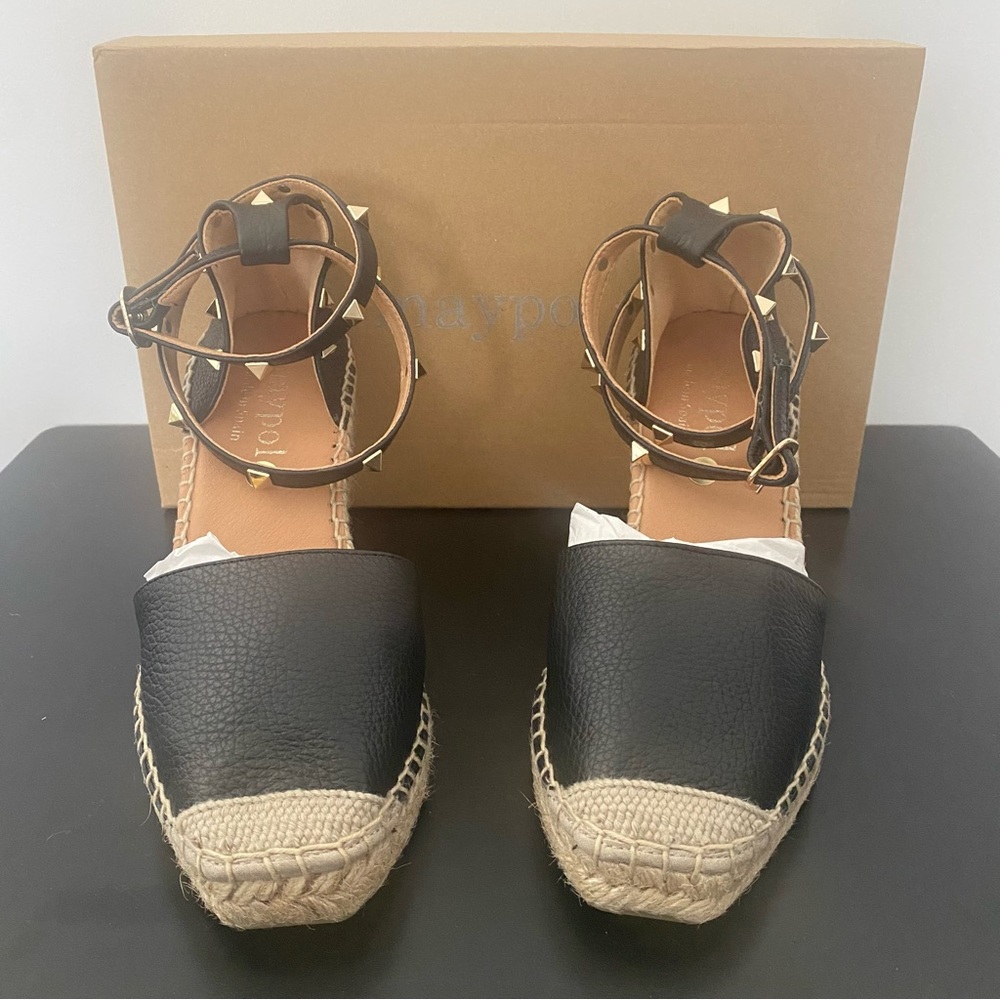 MAYPOL Leather Closed Toe Espadrille Sandal Wedges Size 7.5 - Picture 2 of 4